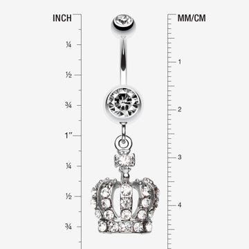 Detail View 1 of Dazzling Royal Crown Belly Ring-Clear Gem